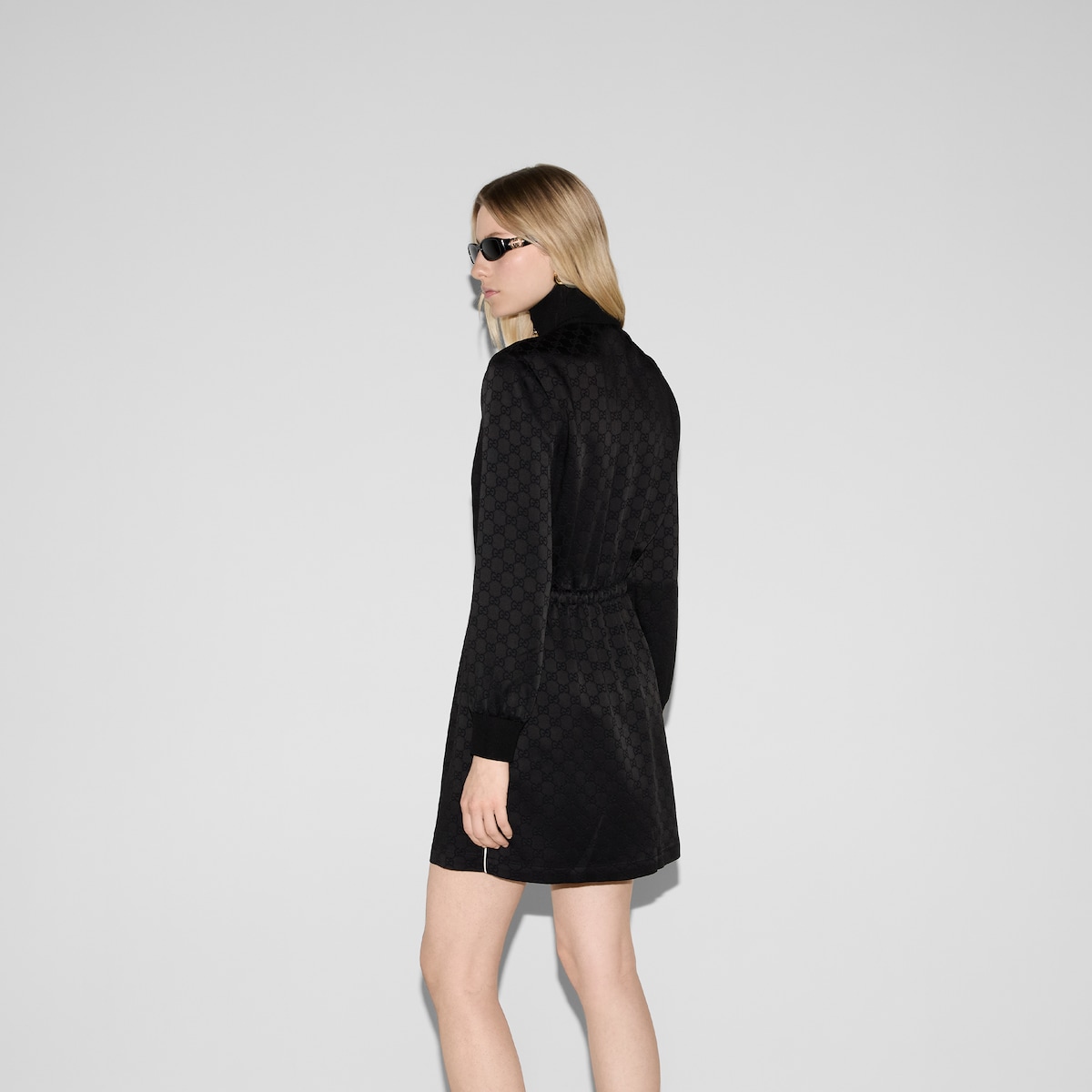 Short GG viscose jacquard dress in black | GUCCI® US