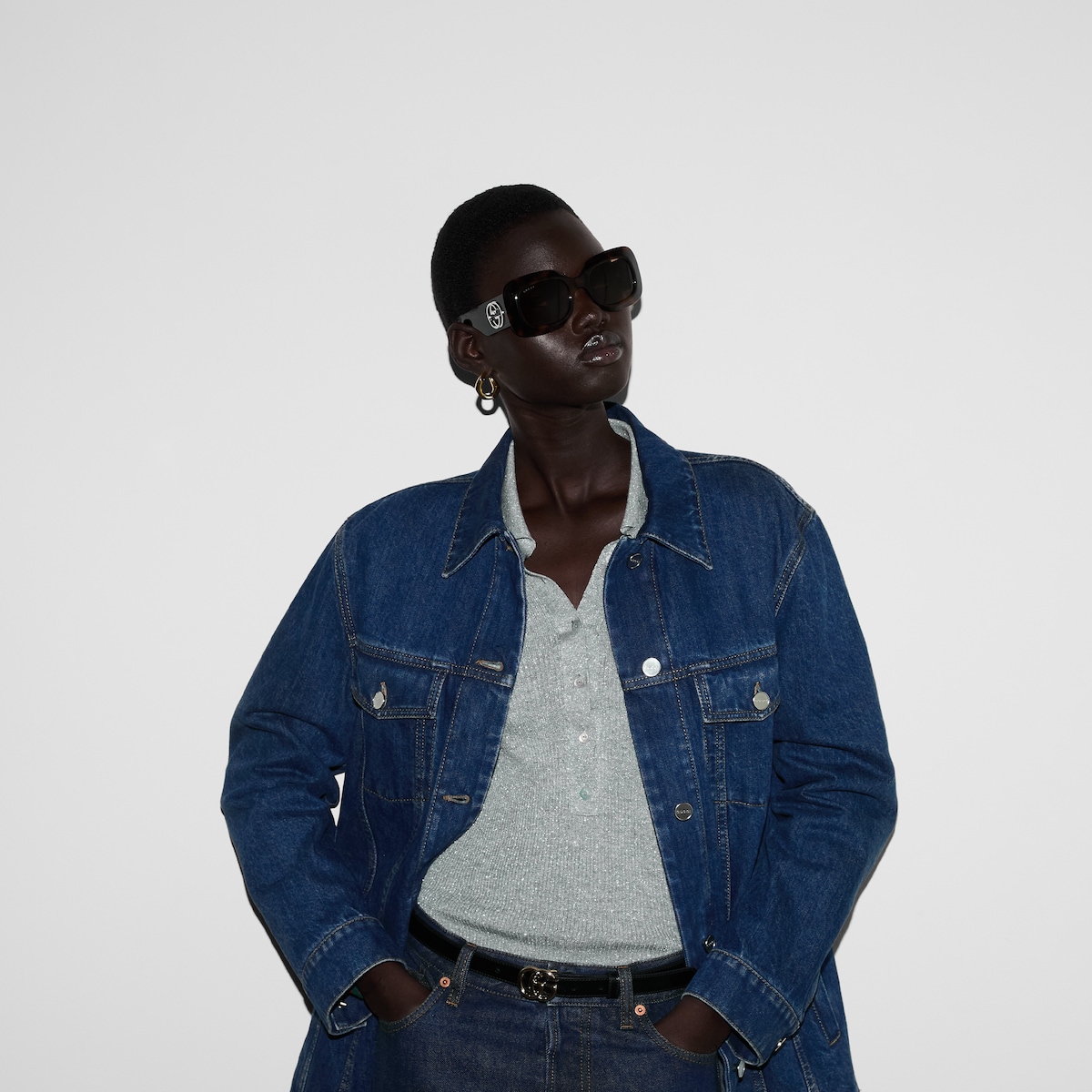 Rectangular frame sunglasses in tortoiseshell | GUCCI® PL