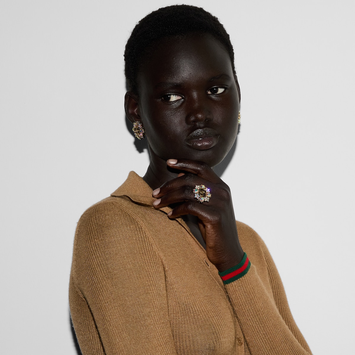 GUCCI  正規品  クリスタル 　ダブルG　 ピン ブローチ  希少 男女 org.jpg