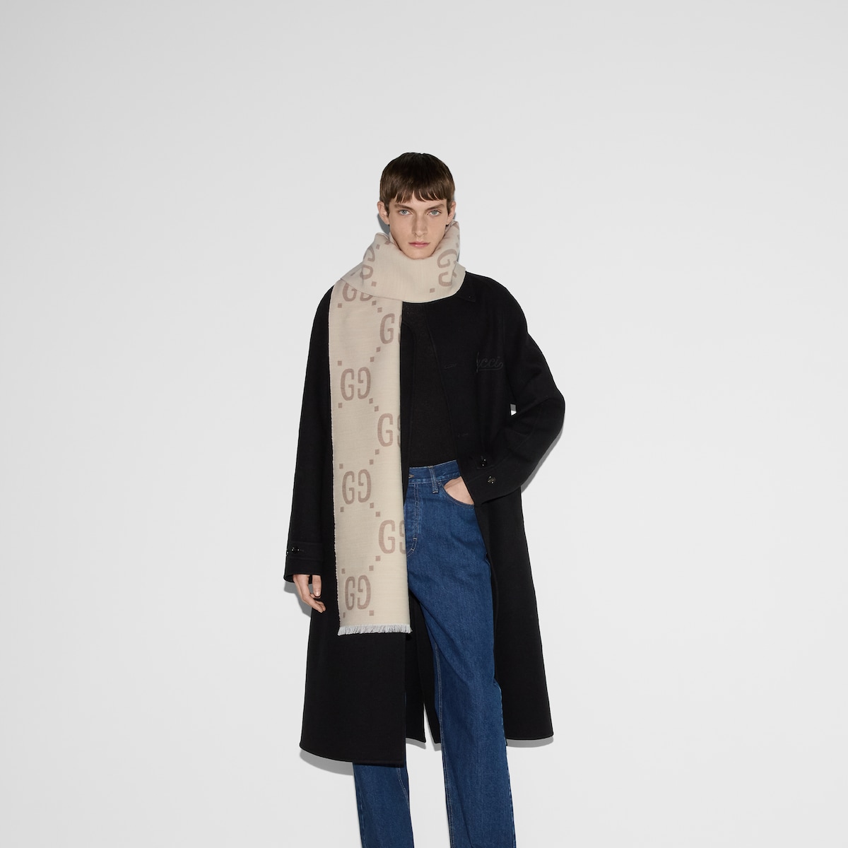 GG jacquard wool silk scarf