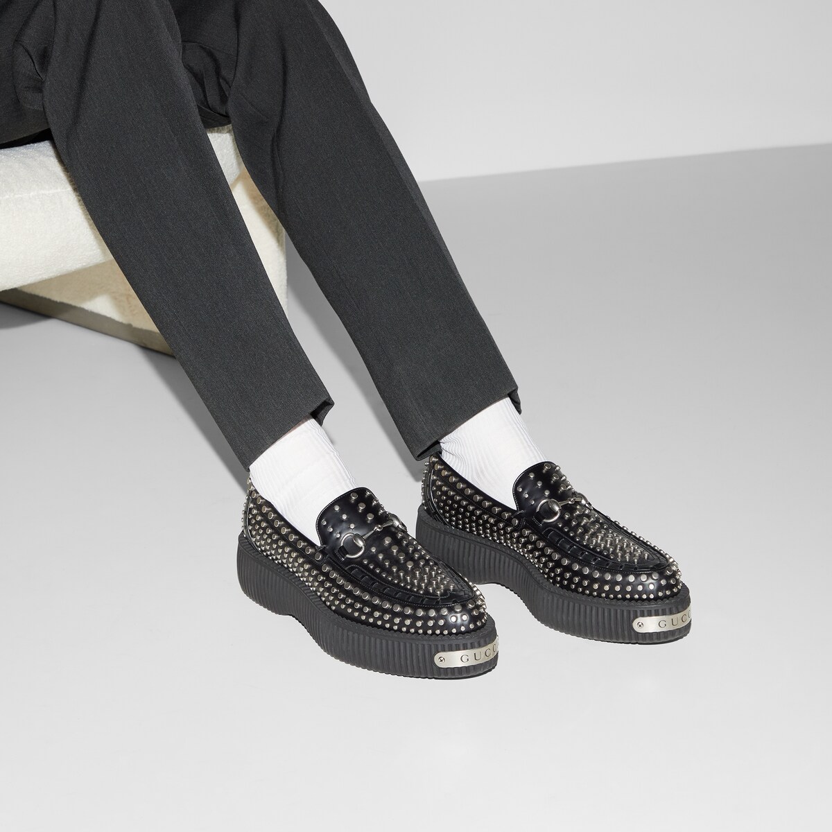 Men's Gucci Horsebit creeper loafer in black leather | GUCCI® US