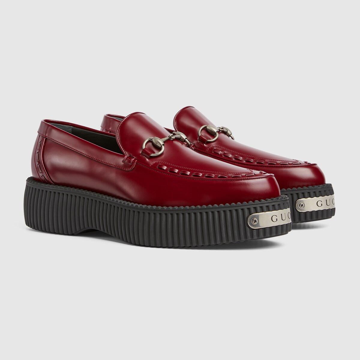 Men's Gucci Horsebit creeper loafer in Rosso Ancora red leather | GUCCI® US