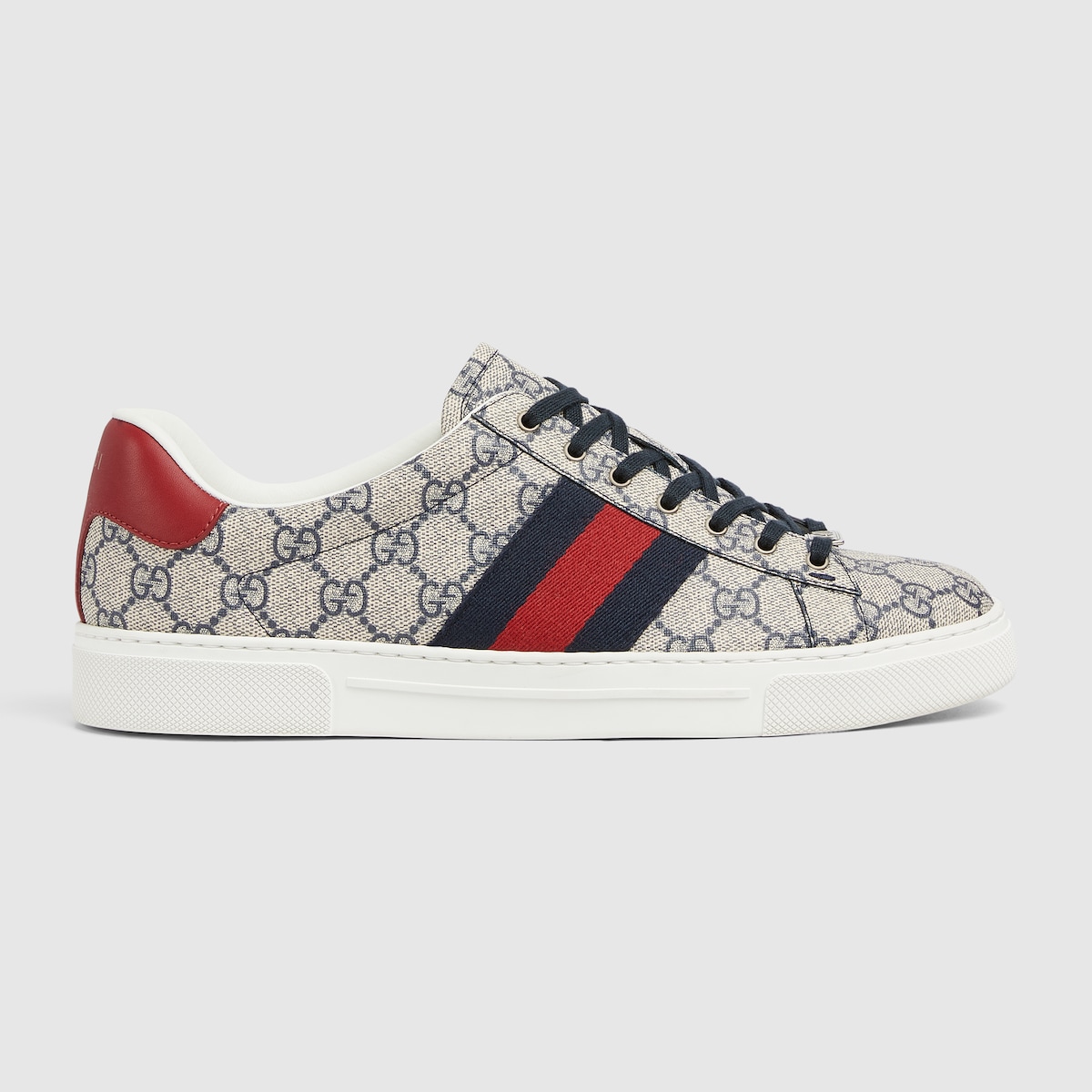 Men's Gucci Ace trainer with Web in beige and blue GG Supreme