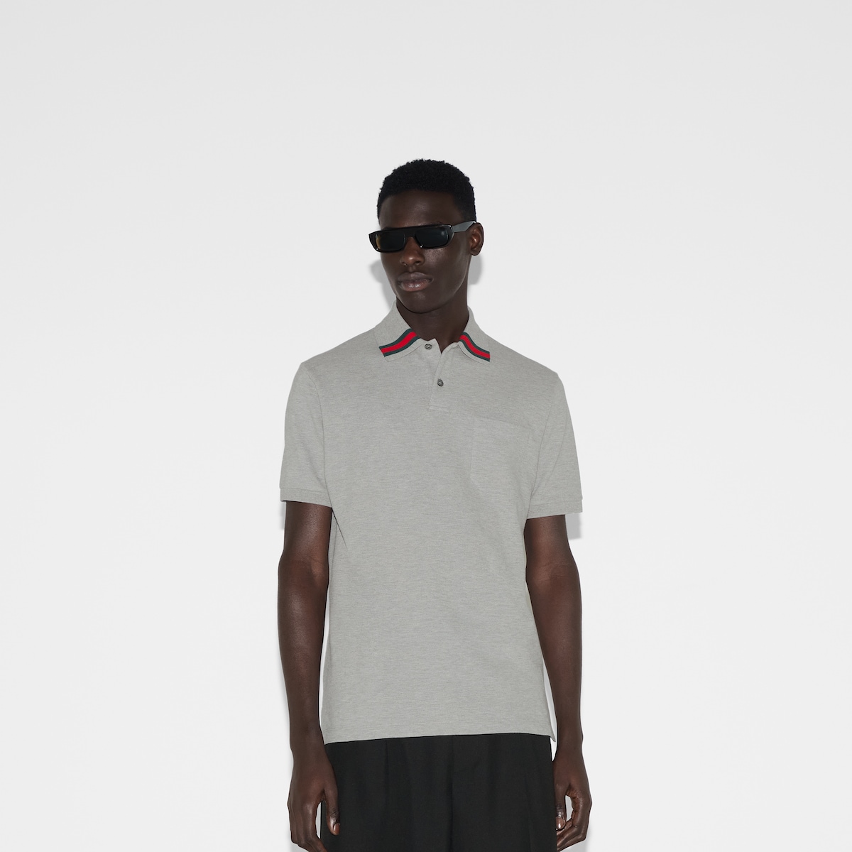 Cotton polo shirt with Web in grey GUCCI US