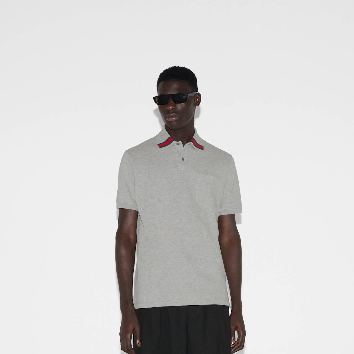 Cotton polo shirt with Web in grey | GUCCI® US