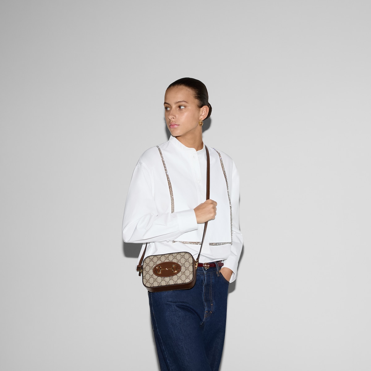 Gucci Horsebit 1955 mini shoulder bag in beige and ebony GG Supreme |  GUCCI® US