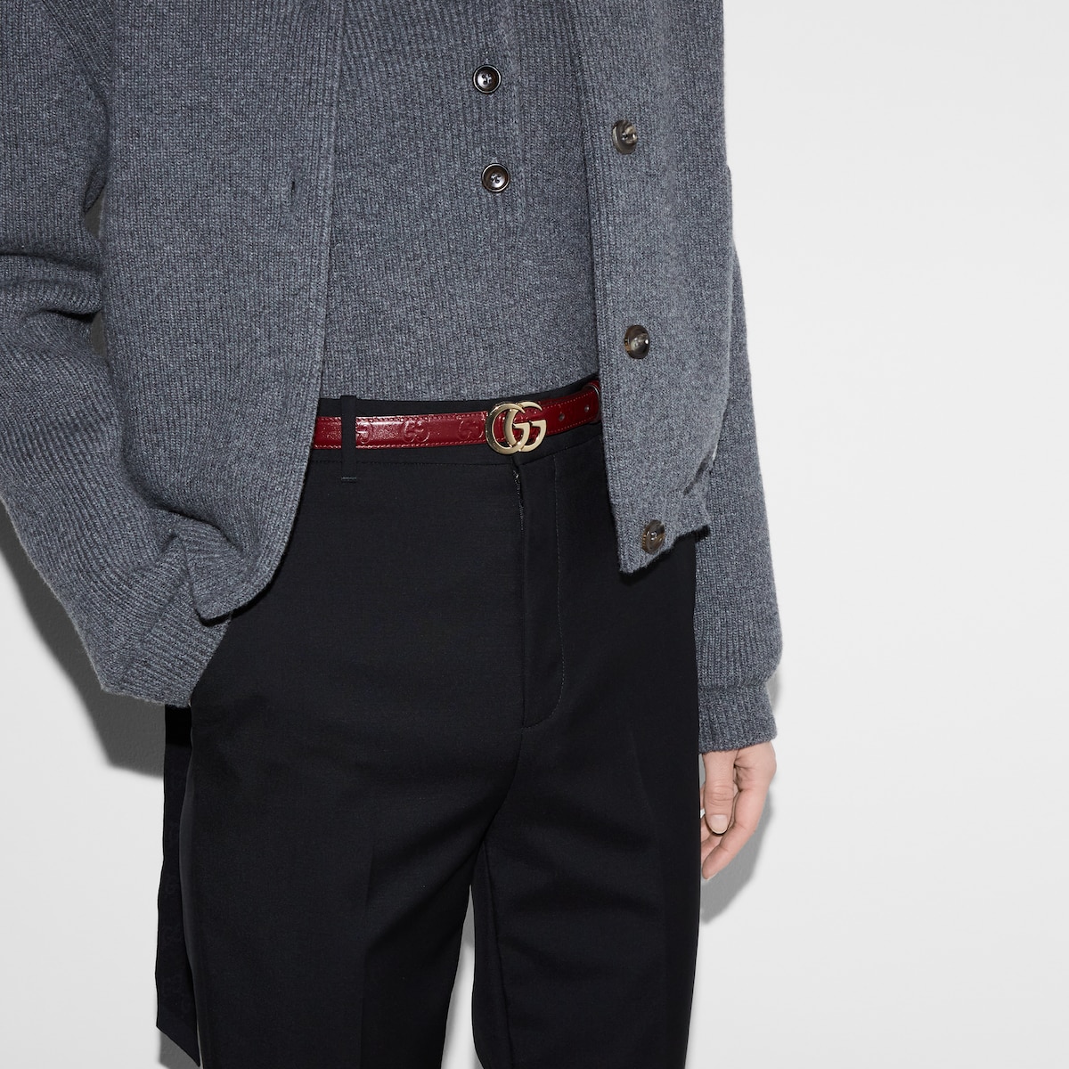 ベルト GUCCI Rosso Ancora thin belt with half buckle Gucci GG Marmont Thin Belt Rosso Ancora in Calfskin Leather - US