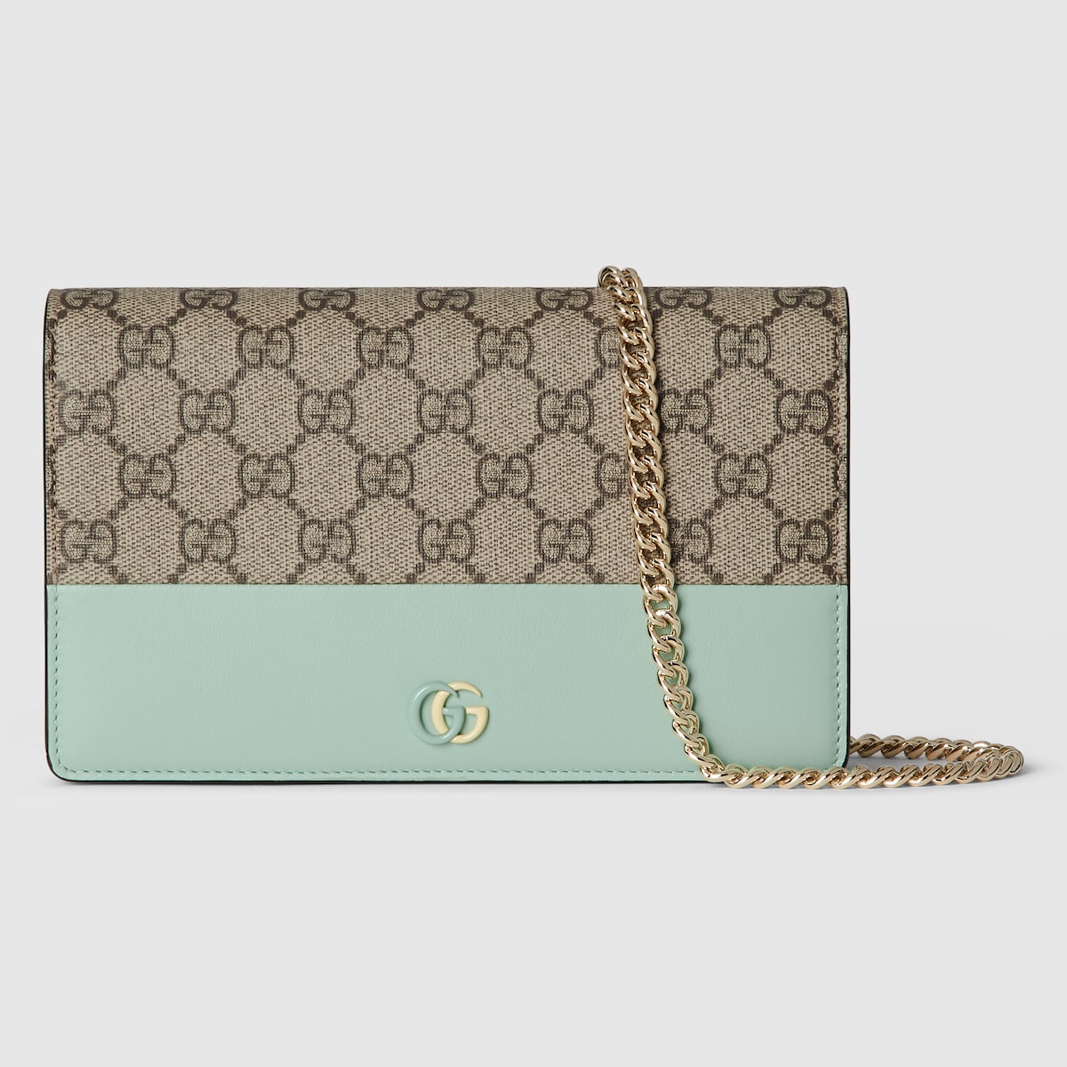 GG Marmont chain wallet in ebony Supreme, green leather | GUCCI® PT