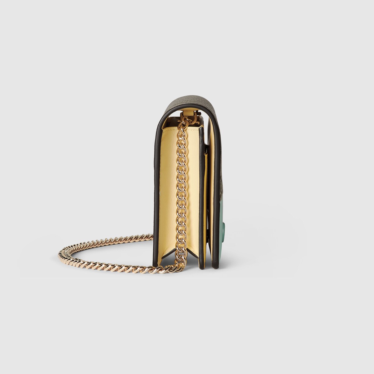 GG Marmont chain wallet in ebony Supreme, green leather | GUCCI® PT