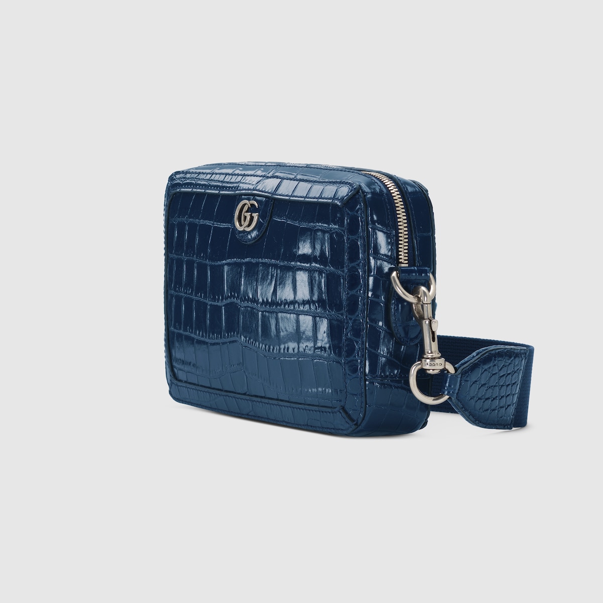 Crocodile crossbody bag with Double G in blue GUCCI AE