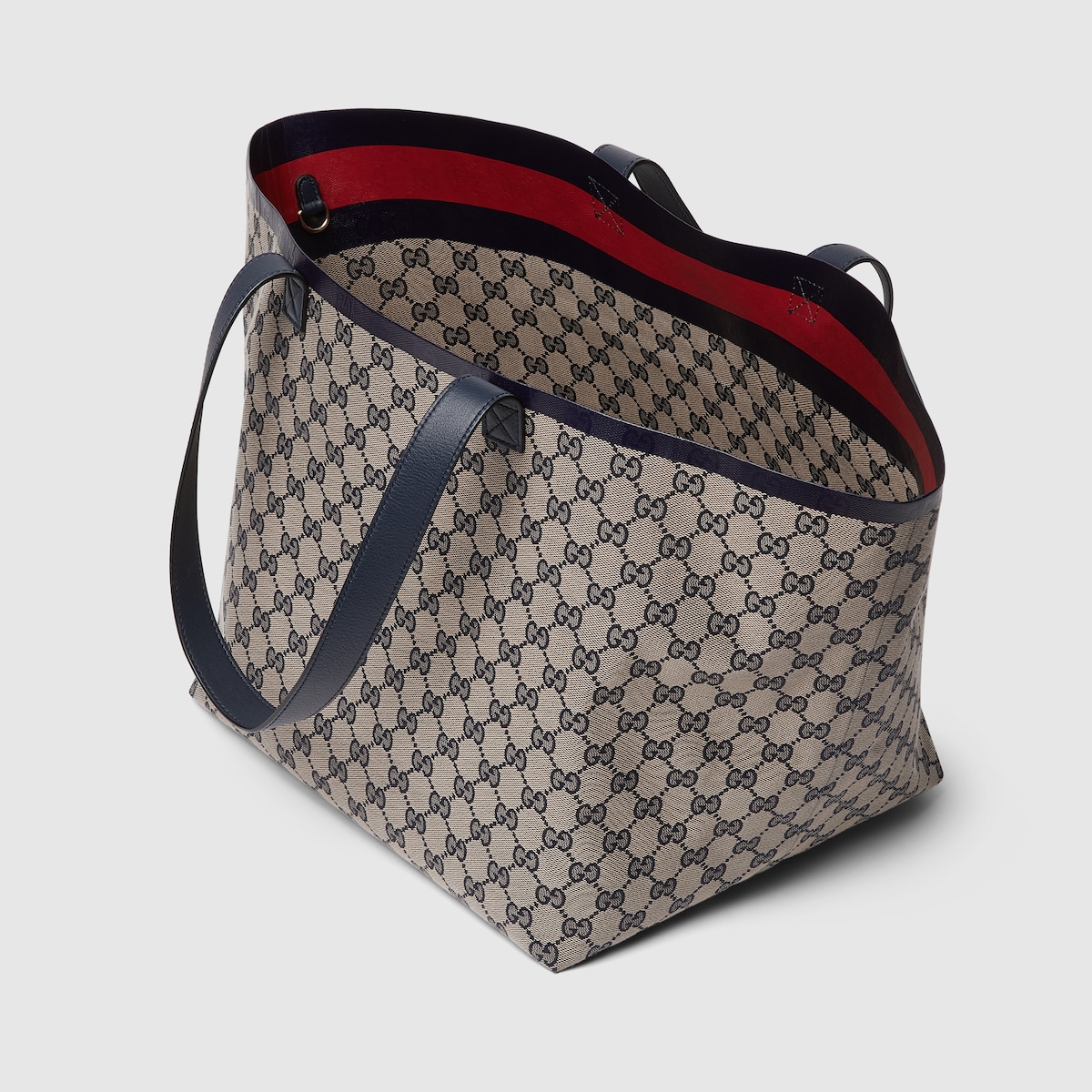 Gucci Reversible leather trimmed coated canvas jacquard tote Women Blue Tote Bags