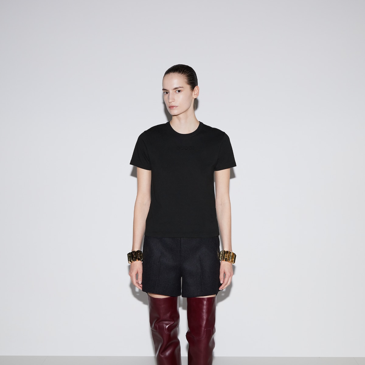 ✨美品/正規品✨(XL) GUCCI 黒 コットン 長袖 カットソー シェリー Embroidered cotton jersey T-shirt in black | GUCCI® US