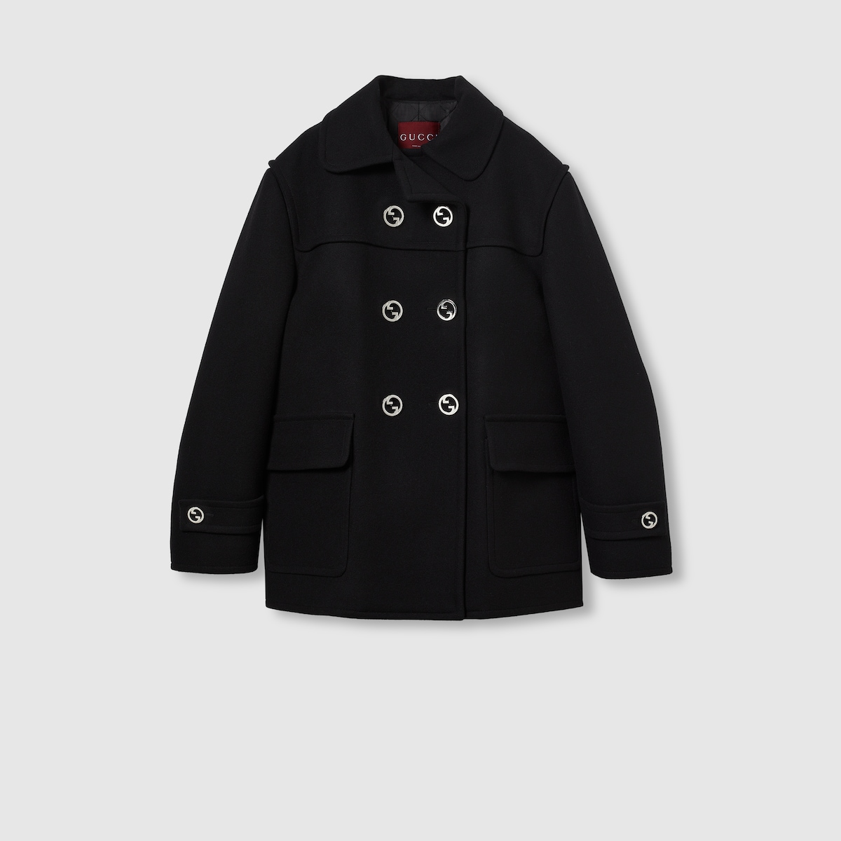 GUCCI 黒 ウールコート Reversible GG wool coat in black and grey | GUCCI® US