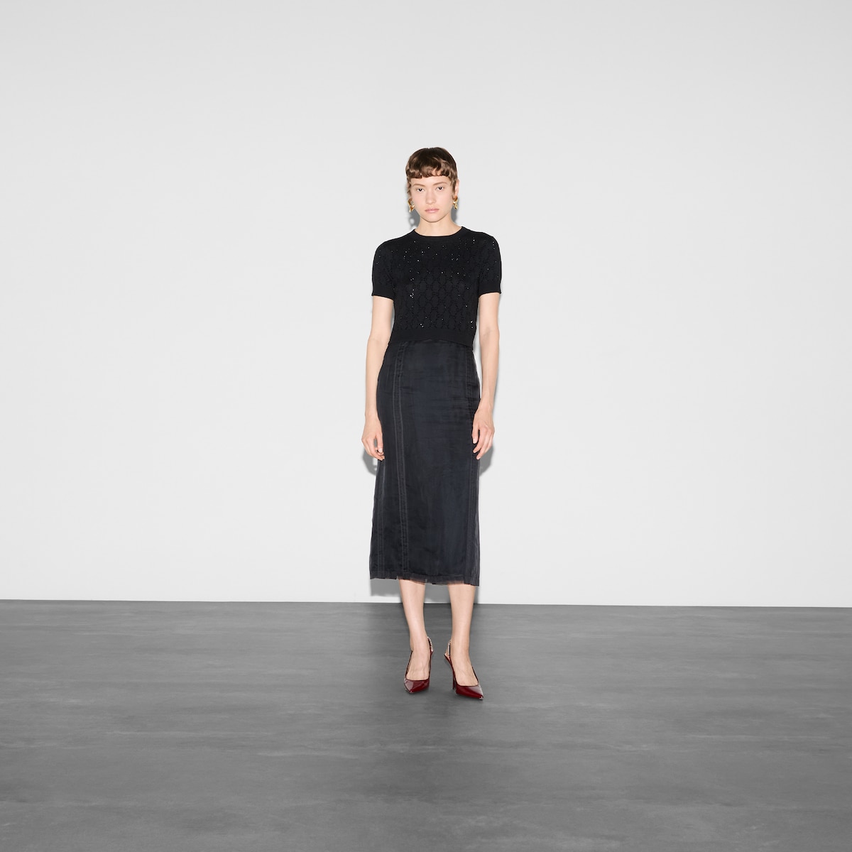 Fine wool GG crystal top in black - thumbnail 6