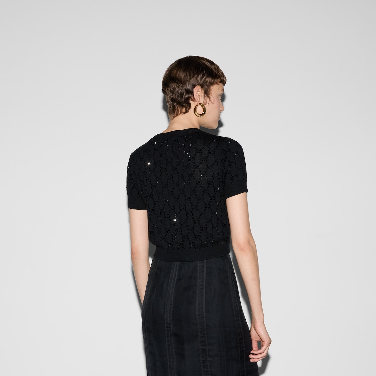 GUCCI スワロフスキー カーディガン クリスタル 中古・古着通販】GUCCI (グッチ) Gエンブロイド スクエアネック