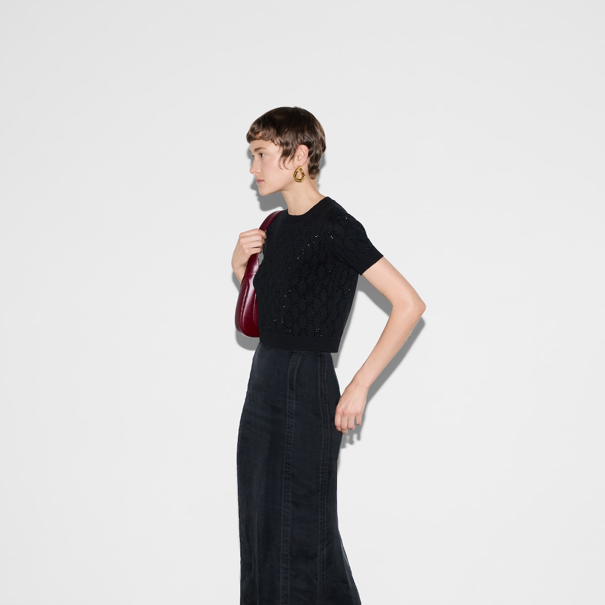 Fine wool GG crystal top in black - thumbnail 2