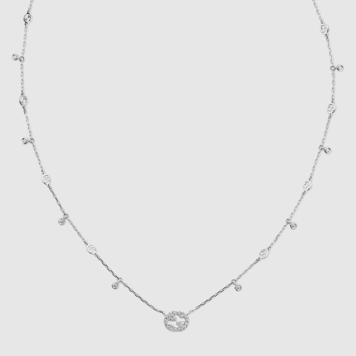 グッチ インターロッキング〕ダイヤモンド ネックレス ・18K