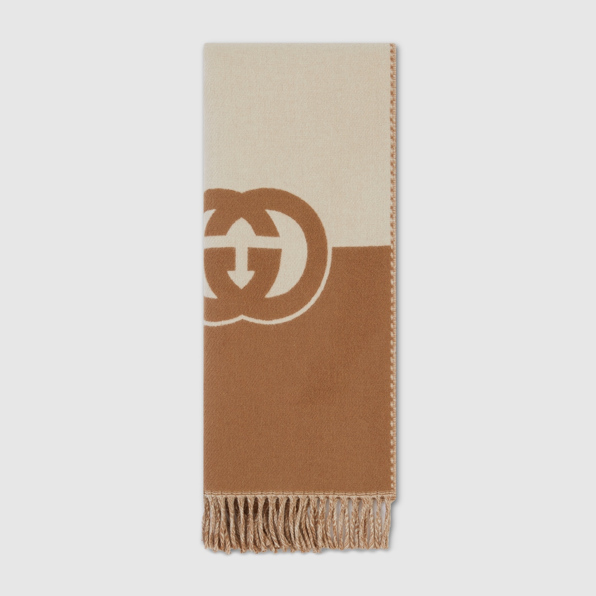 Sciarpa in lana cashmere con Incrocio GG in avorio e beige