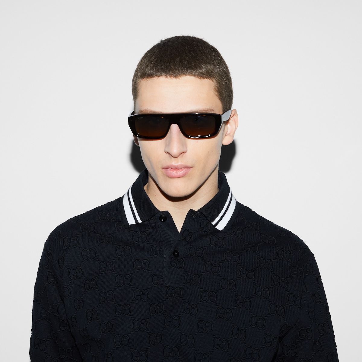 GG stretch cotton polo in black and white - thumbnail 4