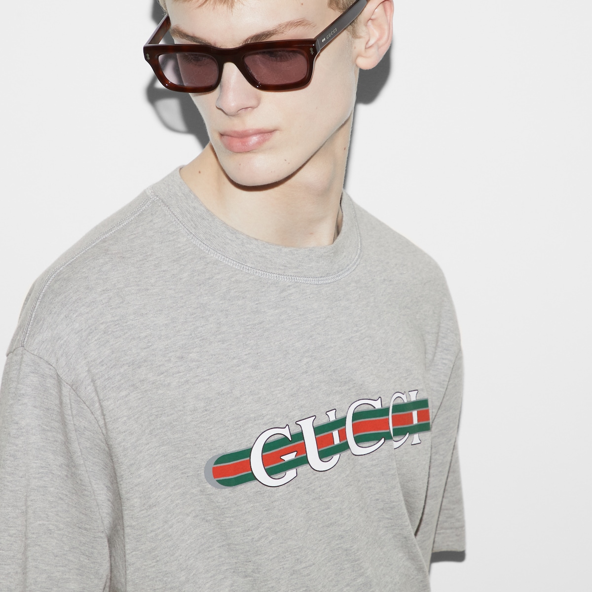 Cotton jersey T-shirt with Gucci print in grey | GUCCI® PL