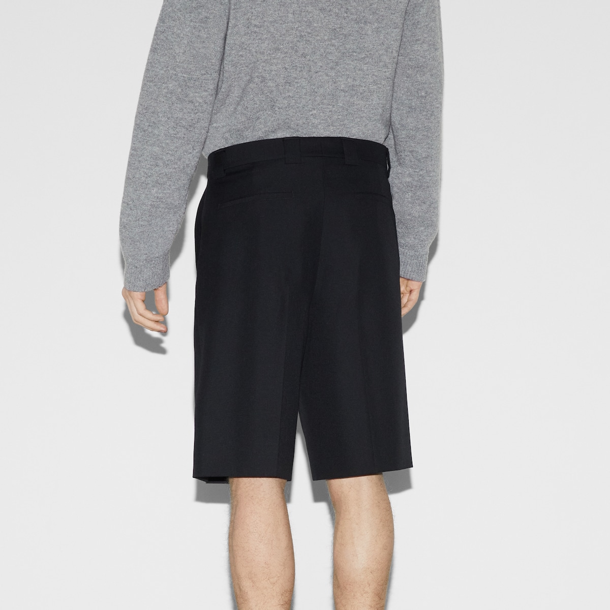 Wool blend twill short with Web in black | GUCCI® RO