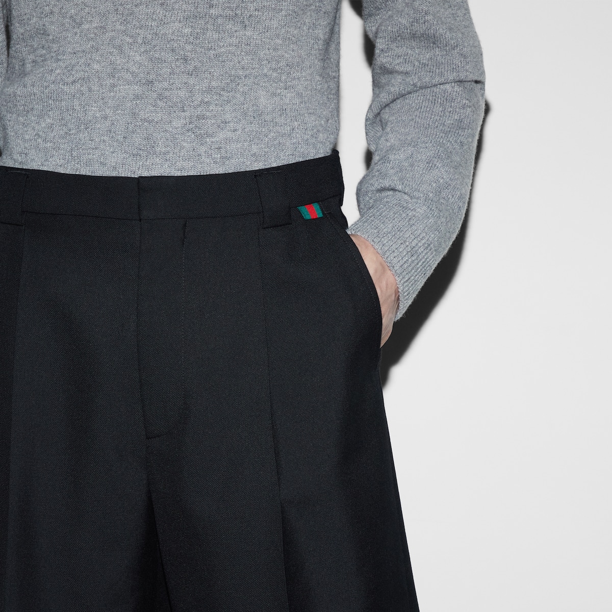 Wool blend twill short with Web