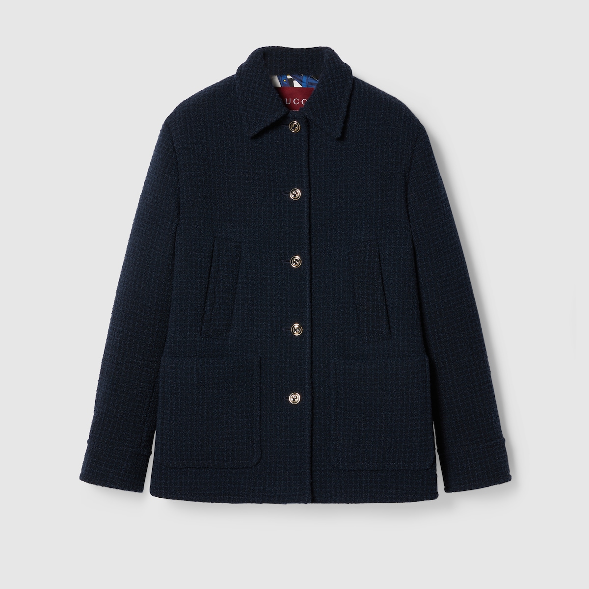 Checked boucle wool coat in dark blue GUCCI AE