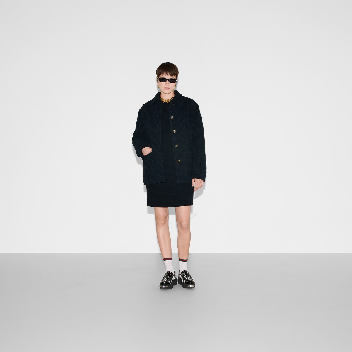 Checked boucle wool coat in dark blue GUCCI AE