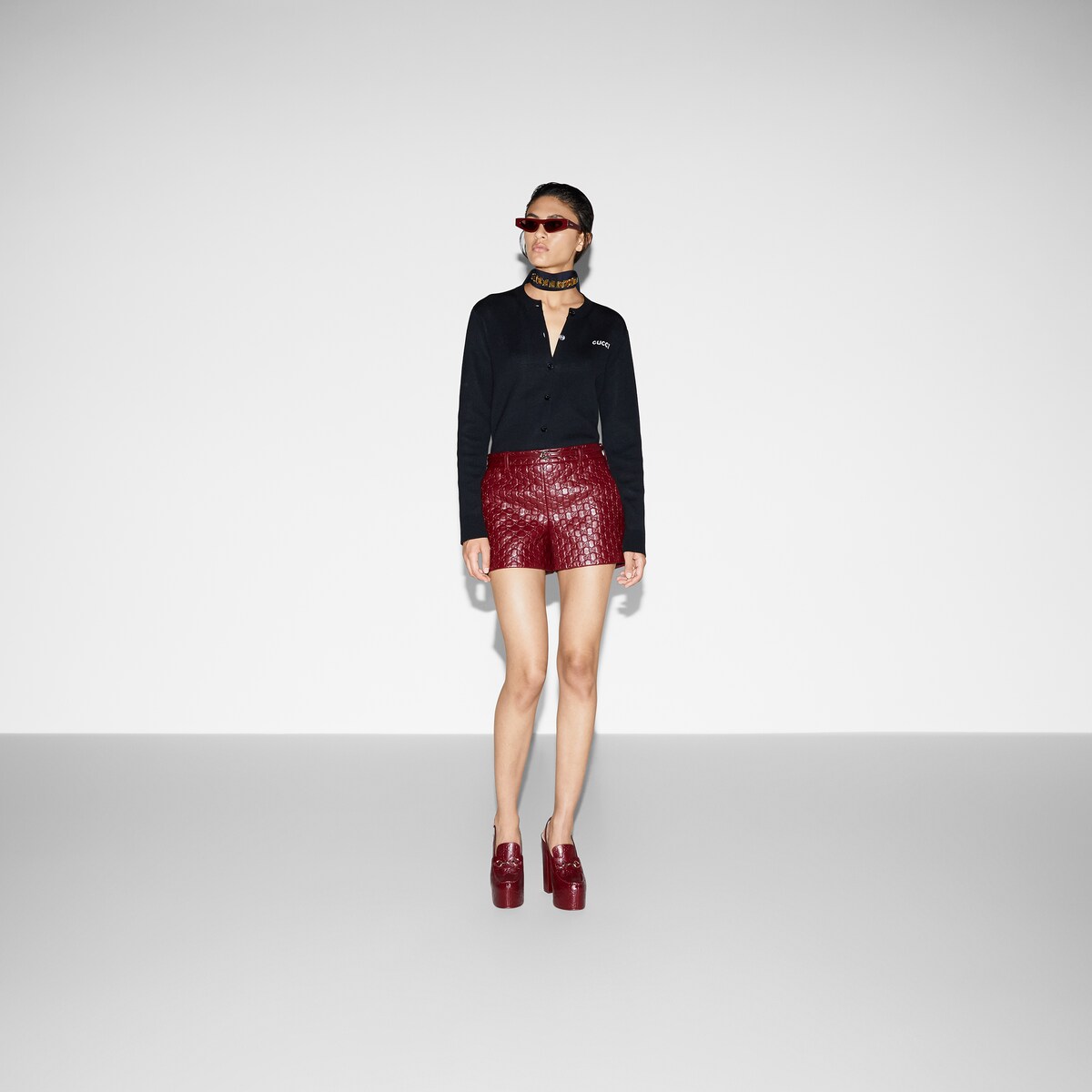 Wool jacquard cardigan with intarsia in black | GUCCI® Canada