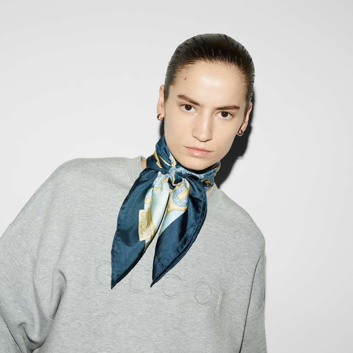 GG Horsebit silk scarf in blue and light blue GUCCI US