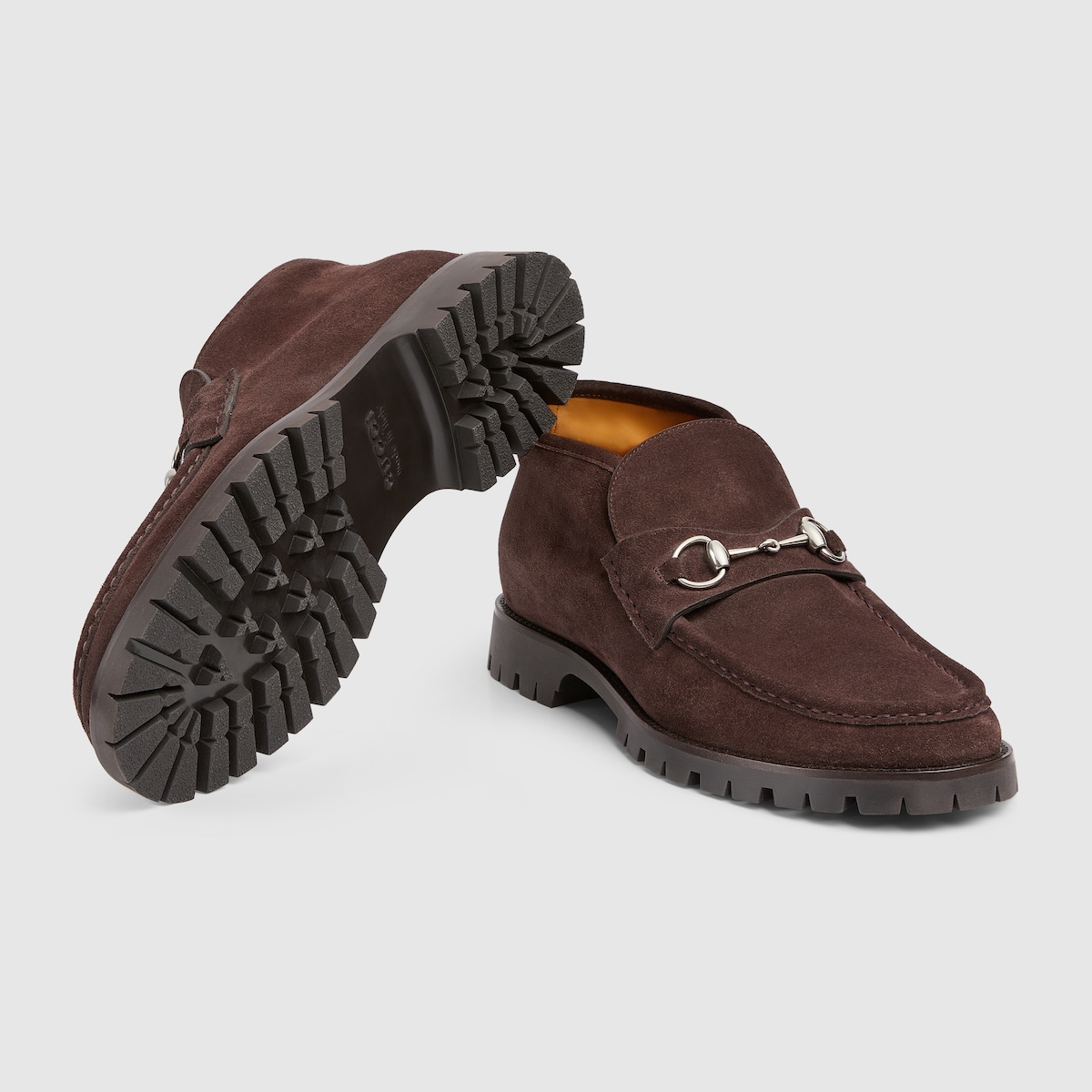 Men s ankle boot with Horsebit in dark brown suede GUCCI Canada