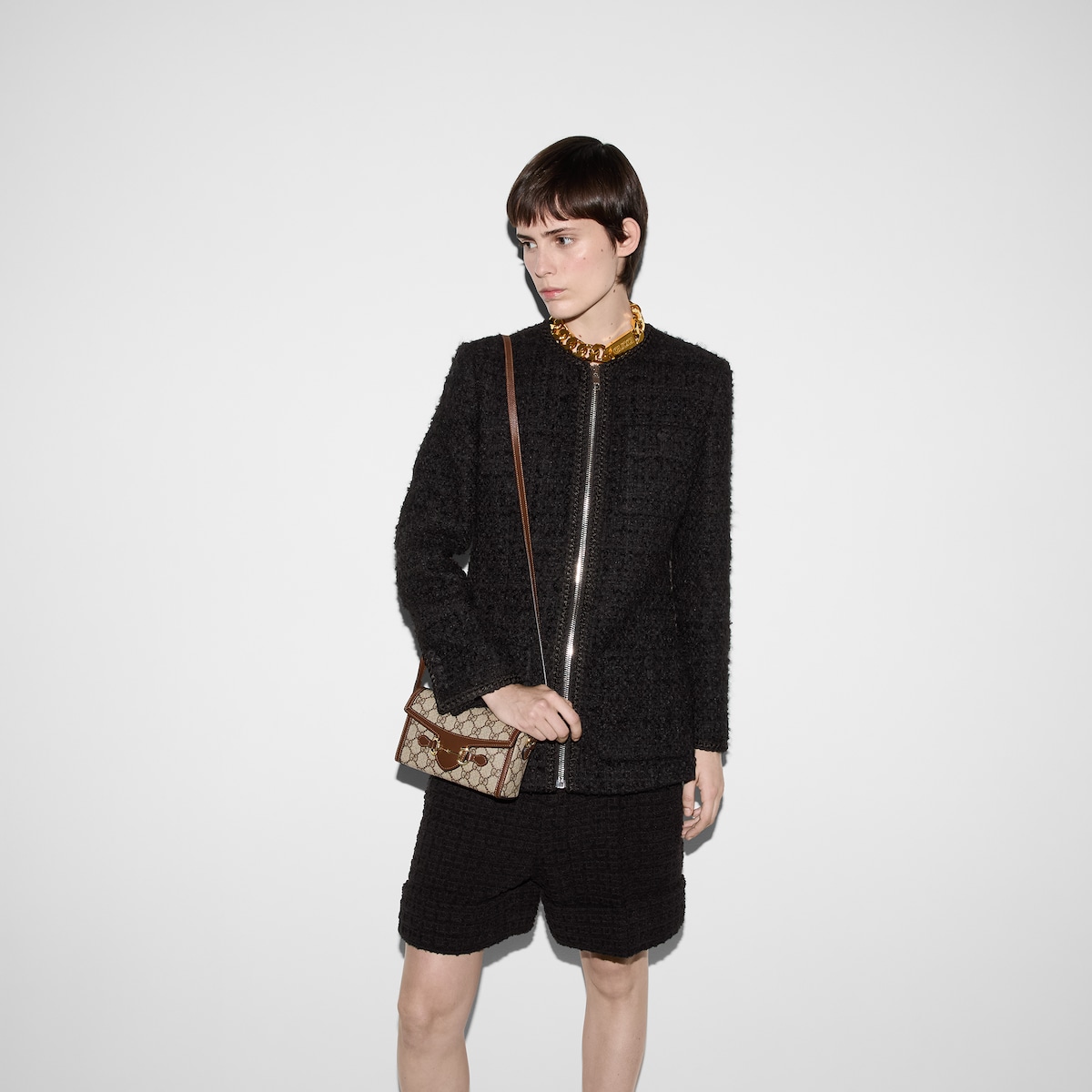 Gucci Horsebit 1955 mini bag in beige and dark brown GG Supreme - thumbnail 5