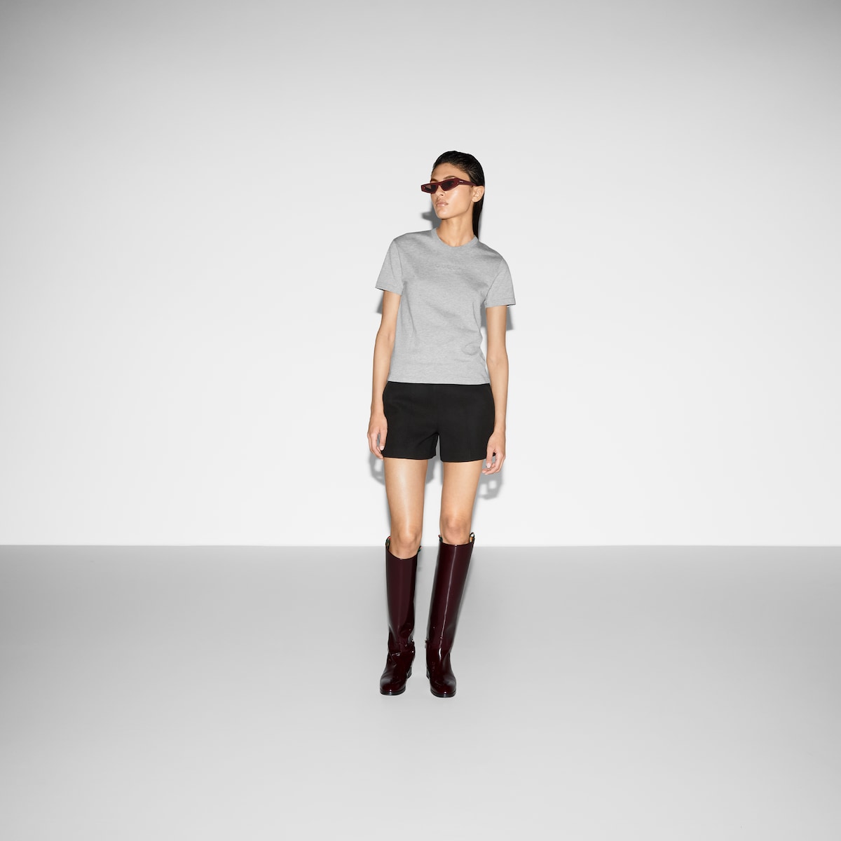 Cotton jersey embossed T-shirt in grey mélange | GUCCI® US