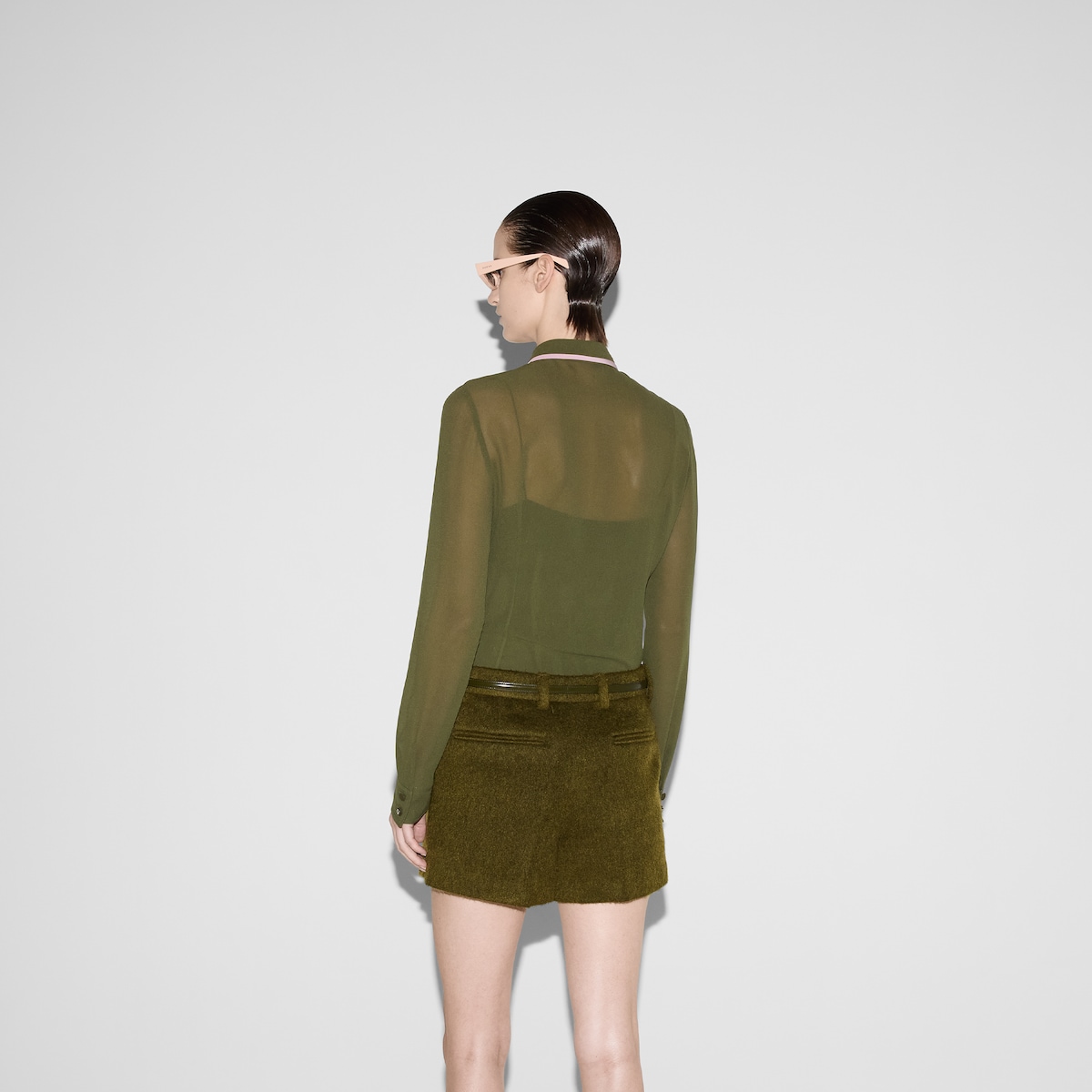 Light silk georgette shirt in olive green GUCCI UK