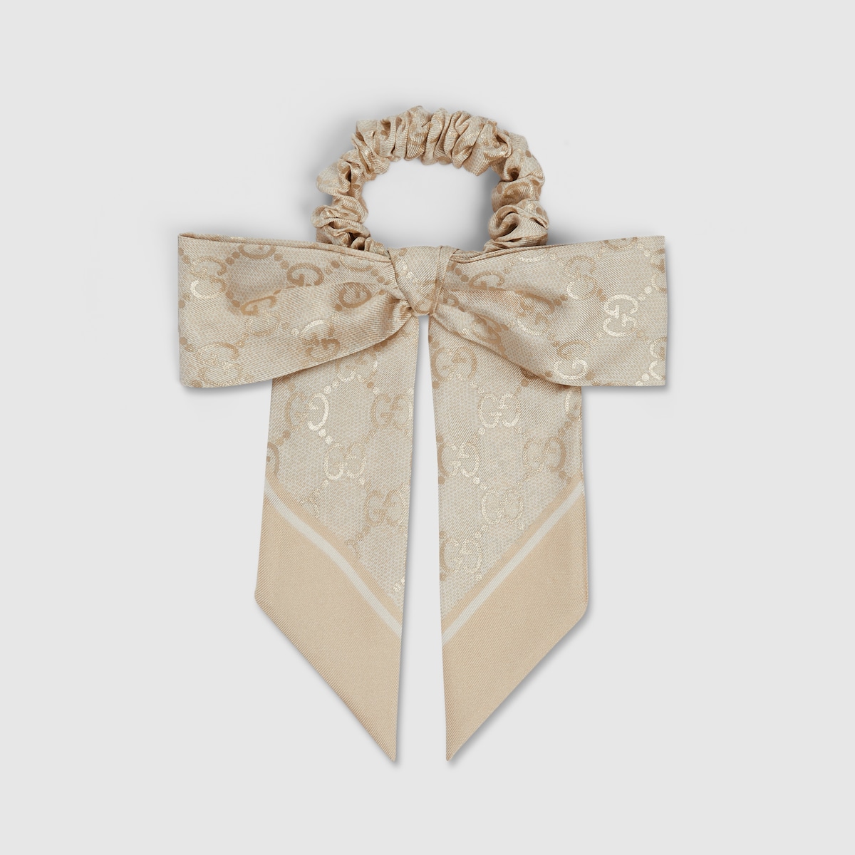 Printed silk twill scrunchie in white and multicolour
