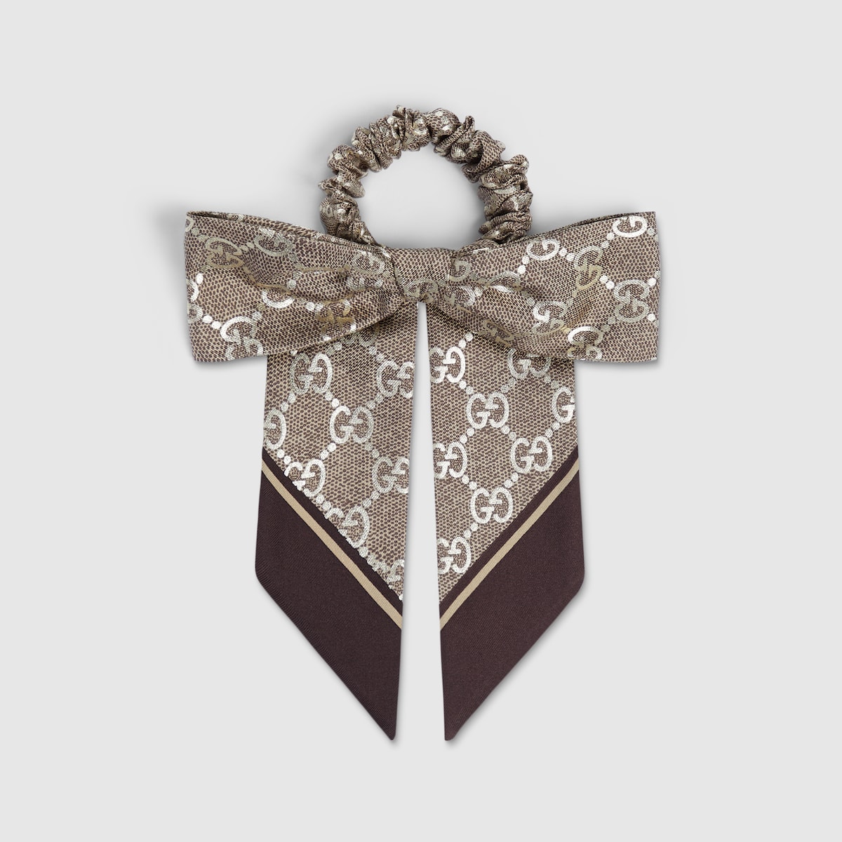 Laminated GG silk jacquard scrunchie in brown | GUCCI® US
