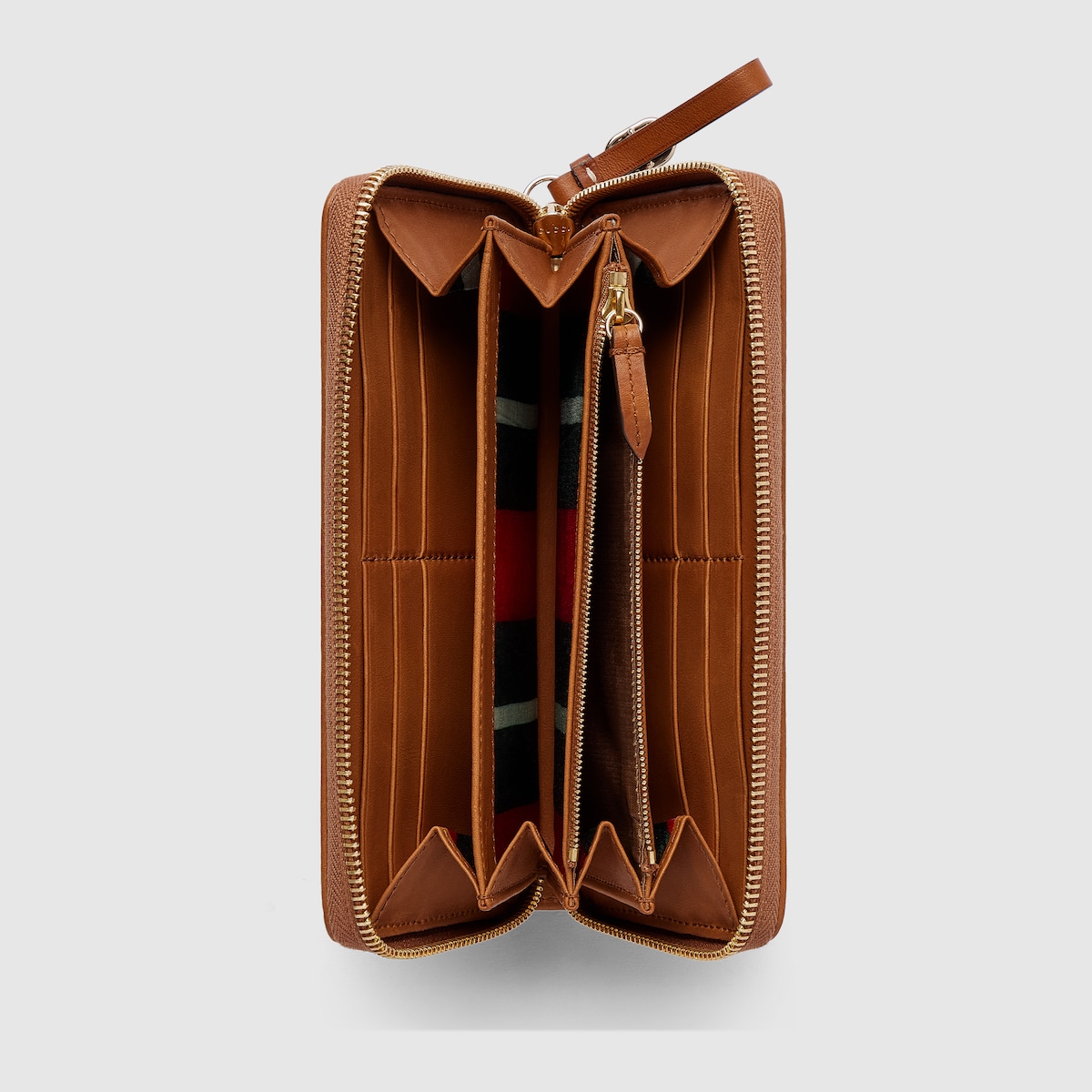 GG Emblem zip around wallet in beige and dark brown fabric