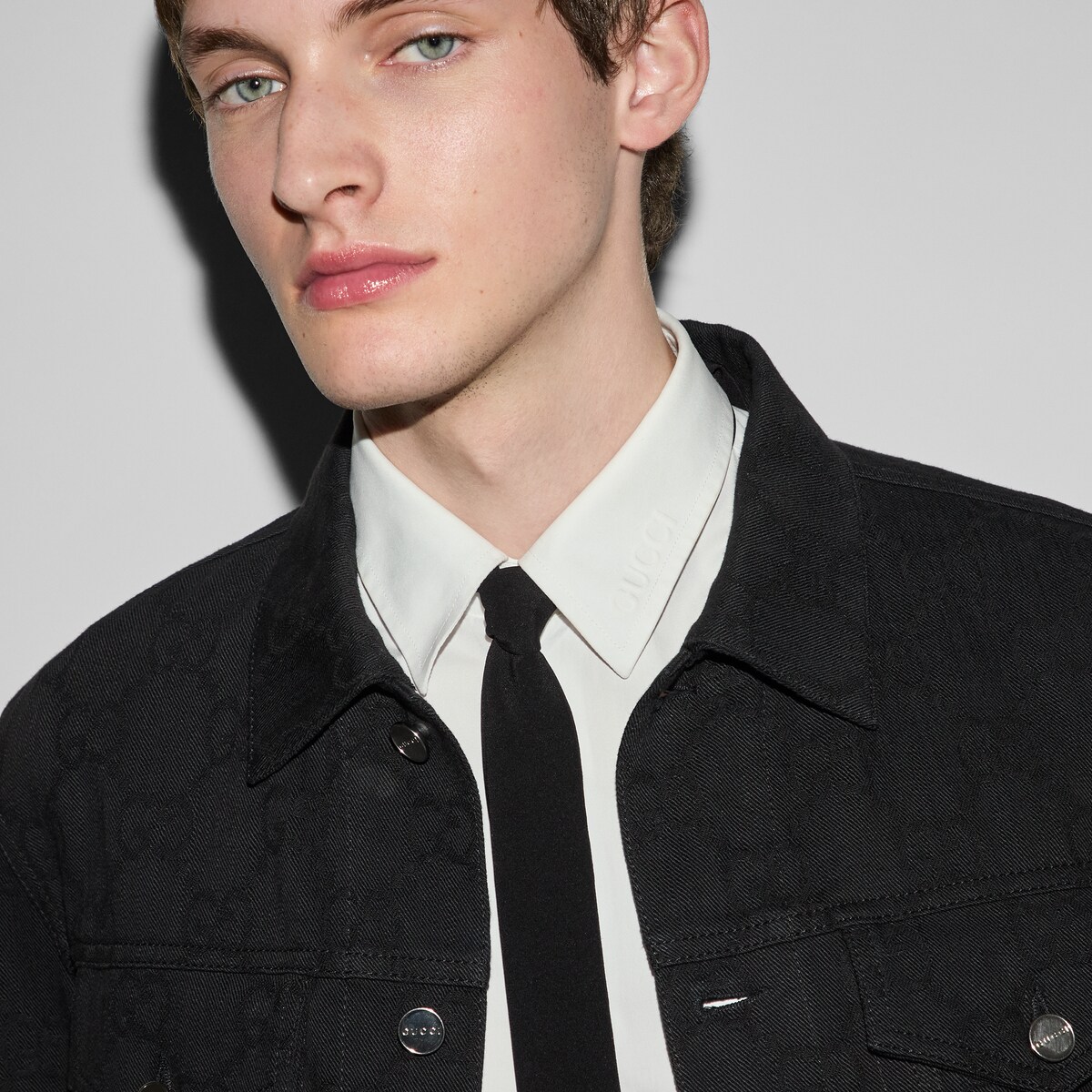 GUCCIシャツ Oversize GG cotton shirt in light blue | GUCCI® US