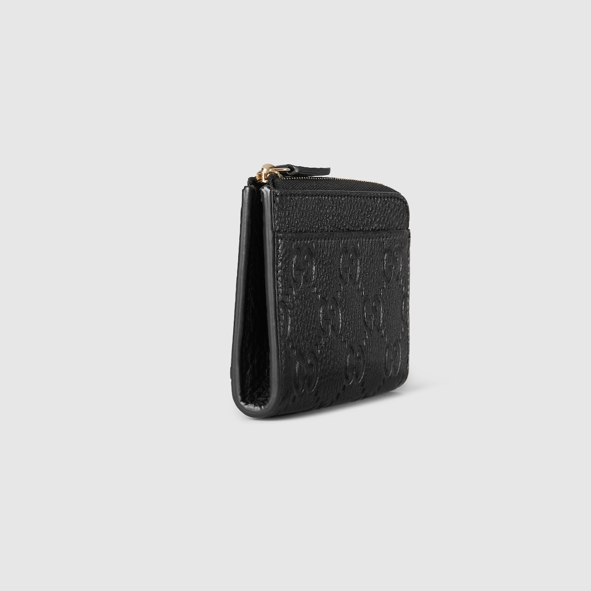 GG Emblem zip card case in black leather | GUCCI® US
