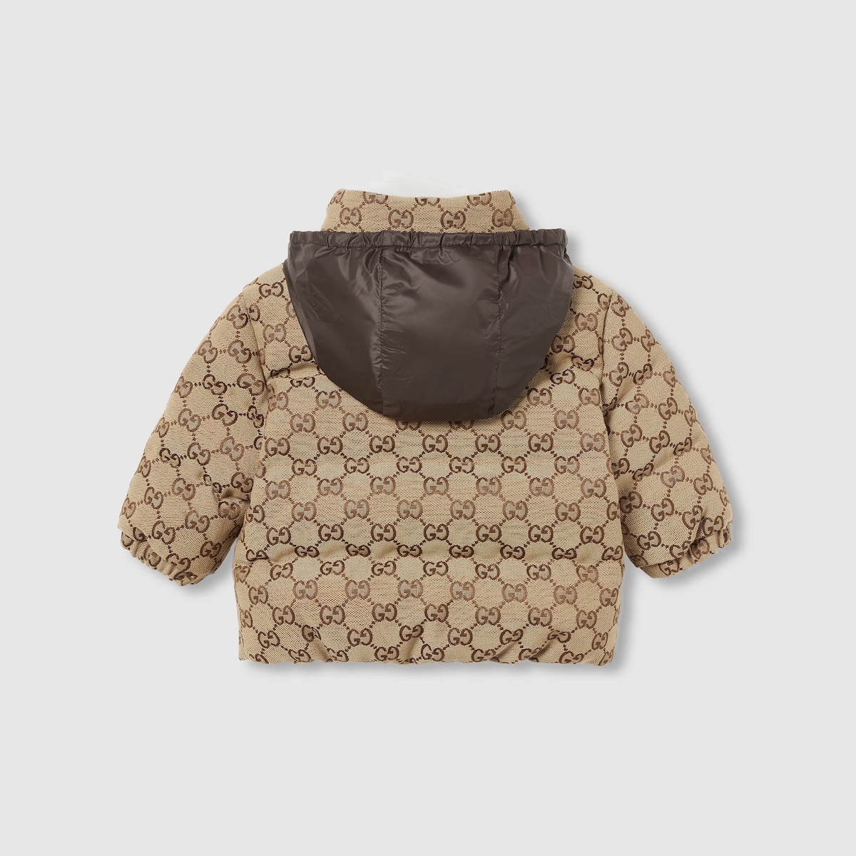 Baby GG canvas padded jacket in camel and dark brown