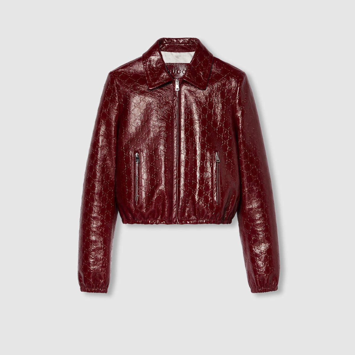 GG embossed leather bomber jacket in Rosso Ancora red