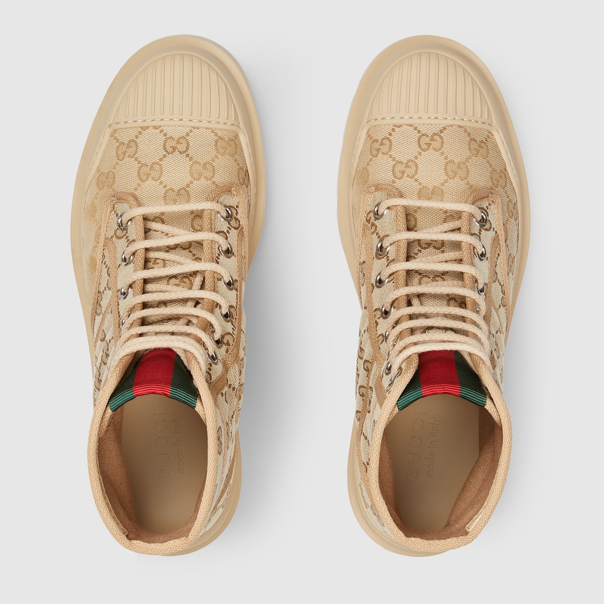 Men's lug-sole boot in beige GG canvas | GUCCI® AT