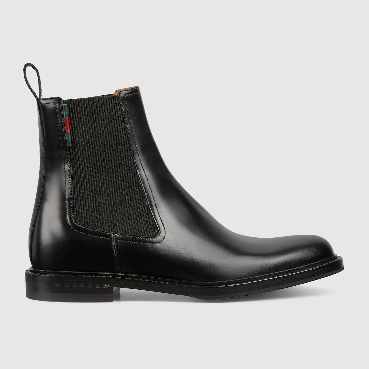 Men's ankle boot with leather Web in black leather | GUCCI® US