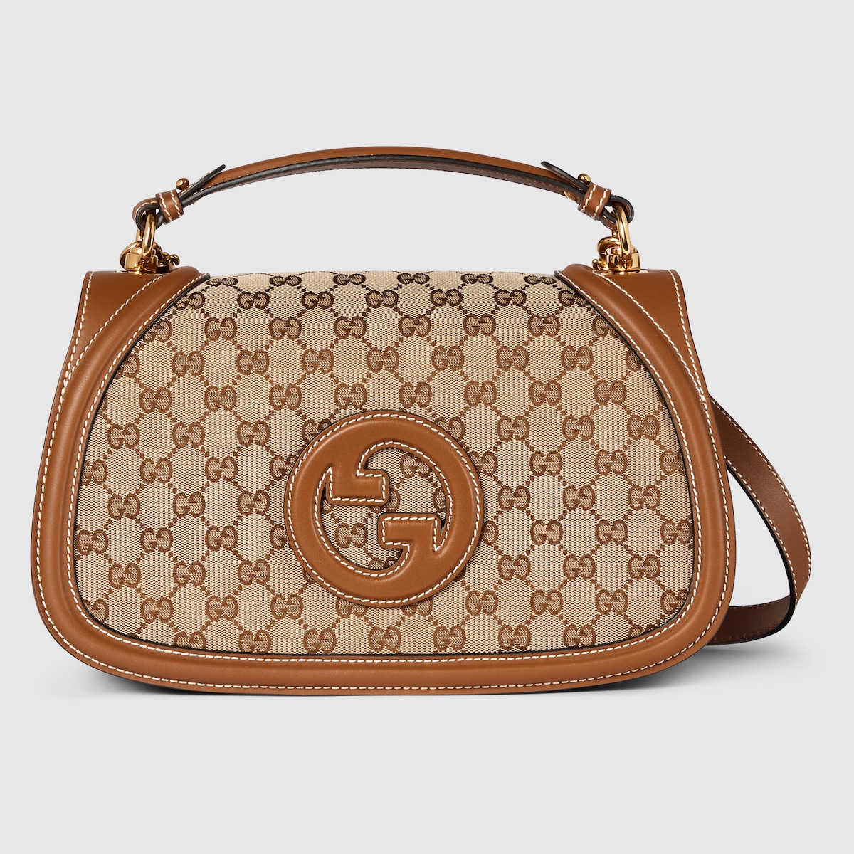 GG Emblem small shoulder bag in beige and white fabric