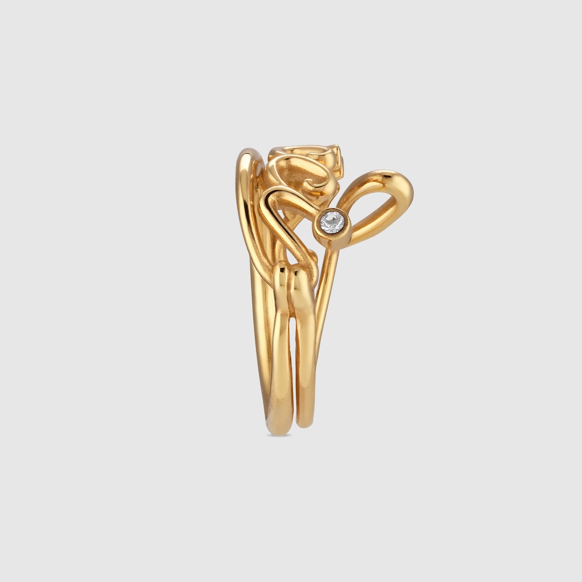 Gucci スクリプト ワイドリングイエローゴールドトーン メタル