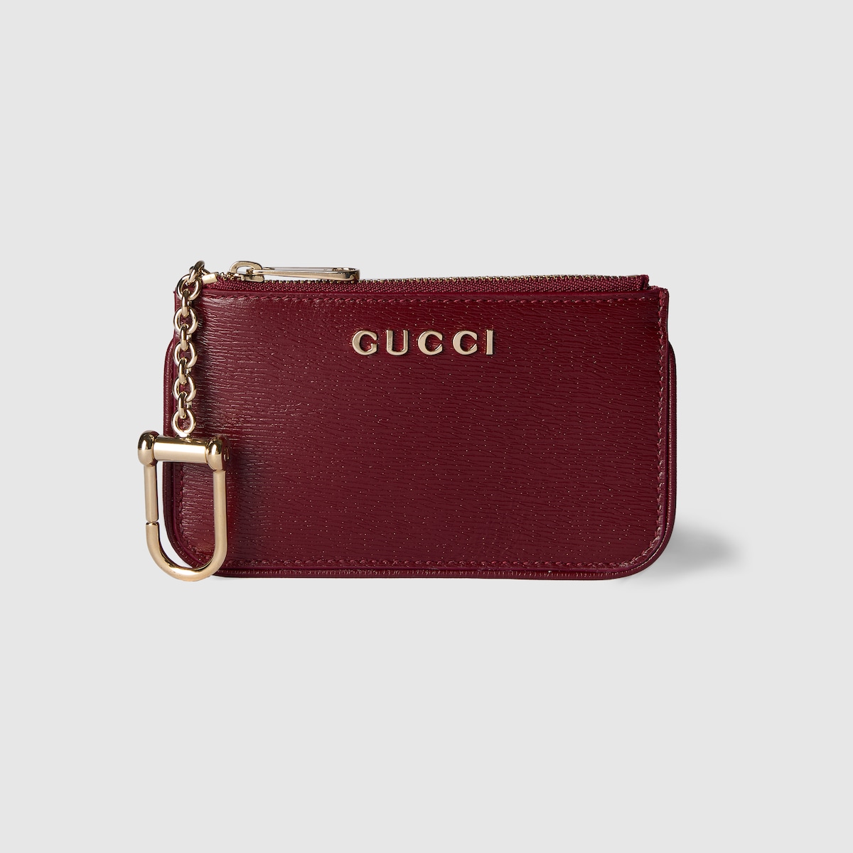 Gucci Zip Key Case with Gucci Script Bordeaux Leather