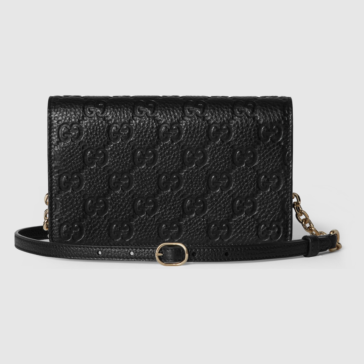 GG Emblem wallet on chain in black leather | GUCCI® US
