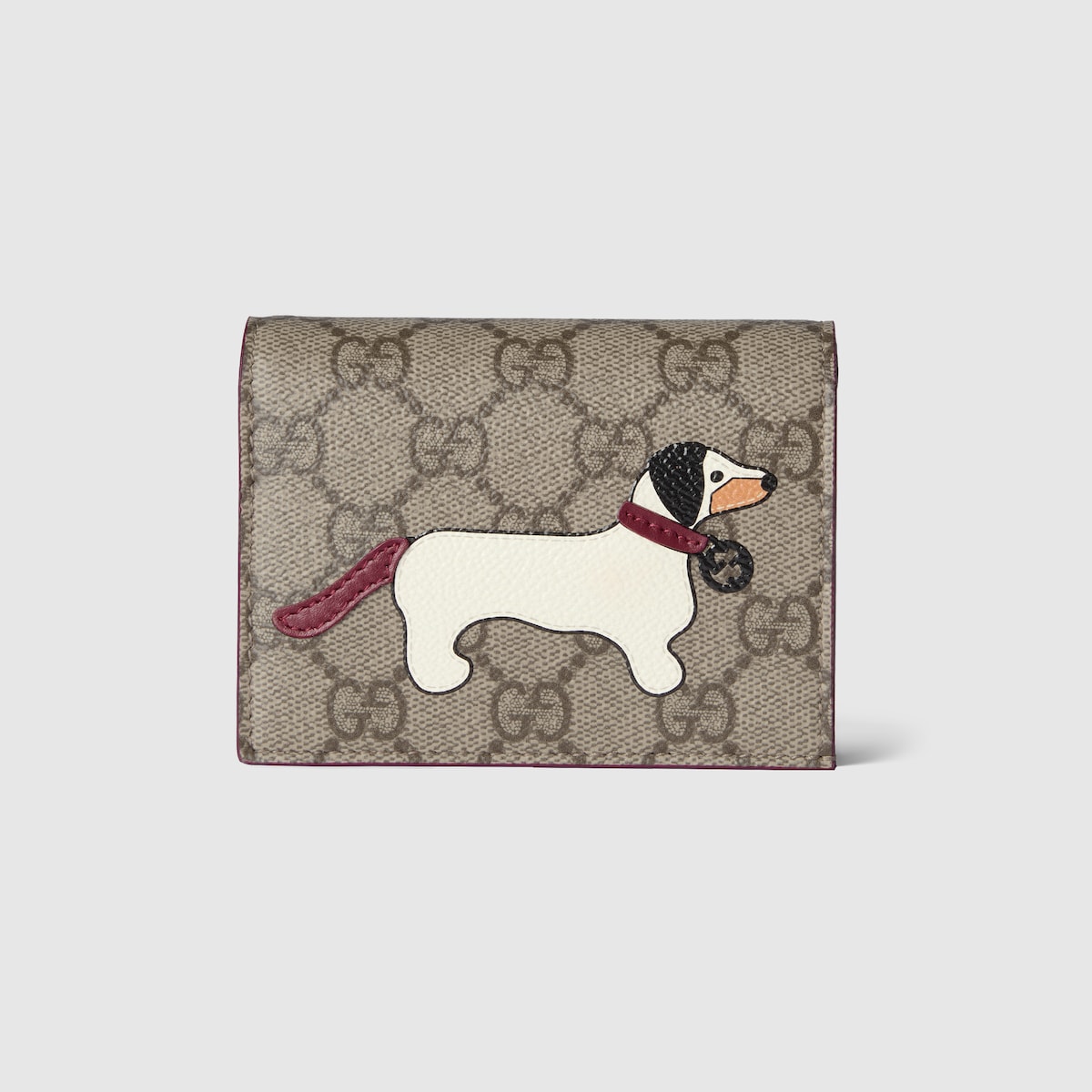 GG small wallet with dog detail in beige and dark brown