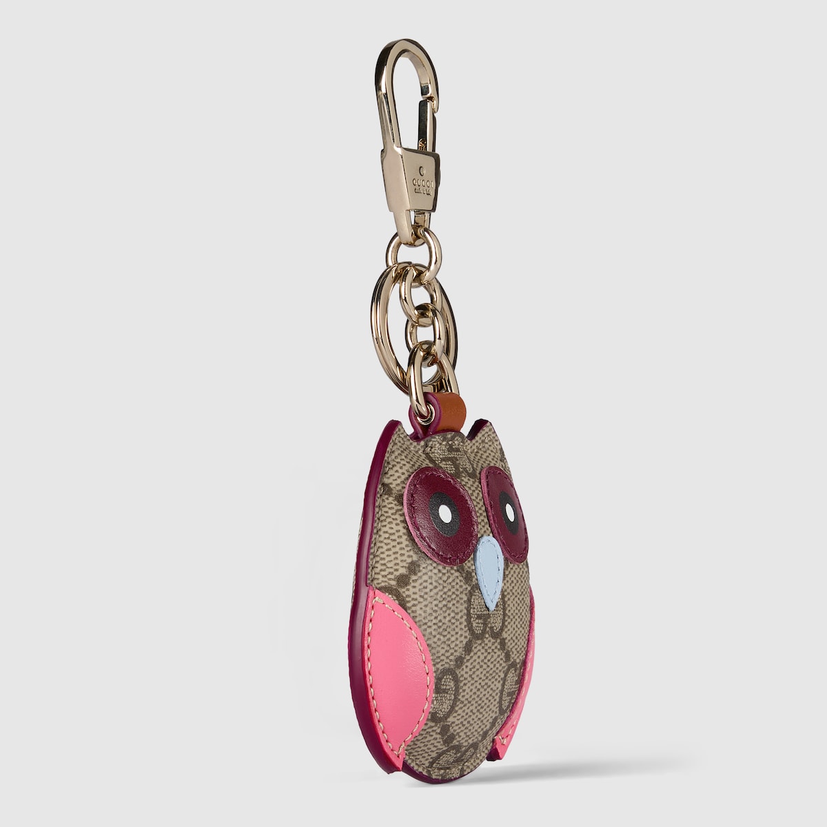 Owl-shaped bag charm in beige and dark brown canvas - thumbnail 6