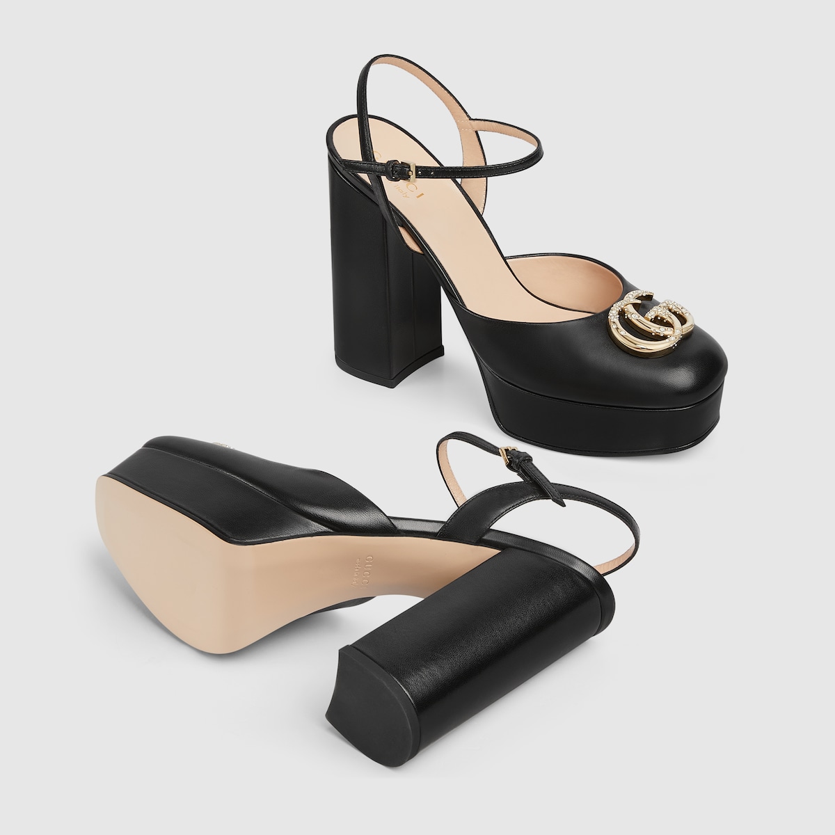 Women s platform pump with Double G in black leather GUCCI US